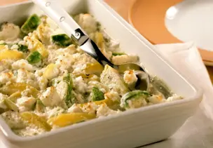 Kartoffel-Rosenkohl-Gratin mit Ziegenkäse