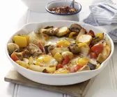 Deftige Pilz-Kartoffelpfanne mit Spiegelei