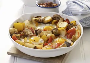 Deftige Pilz-Kartoffelpfanne mit Spiegelei