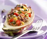 Aubergine mit Hack-Paprika-Füllung