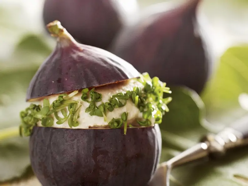 Feigen gefüllt mit Cashewkern-Käse und Kresse