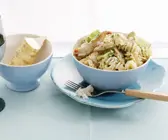 Pasta mit Hähnchen, Porree und Meerrettich