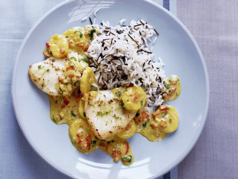 Steinbuttfilet mit Bananencurry
