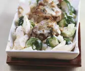 Rosenkohlgratin mit Sellerie und Filet