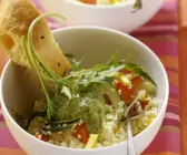 Couscous mit Paprika dazu Rucola-Birnen-Soße