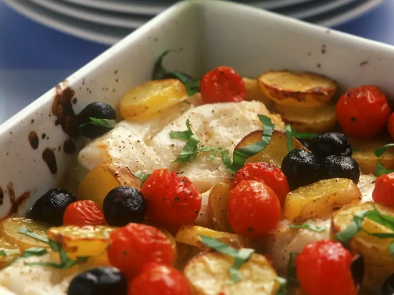 Gebackener Kabeljau mit Oliven