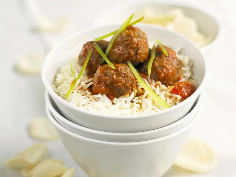 Süß-saure Fleischklößchen mit Reis