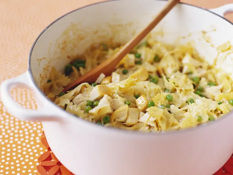 Pasta mit Hähnchen und Erbsen