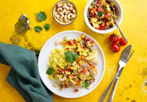 Hähnchenbrustfilet mit Paprika-Mango-Salsa und Hirse