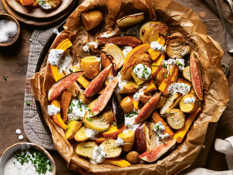 Herbstgemüse mit Ziegenfrischkäse und Feigen
