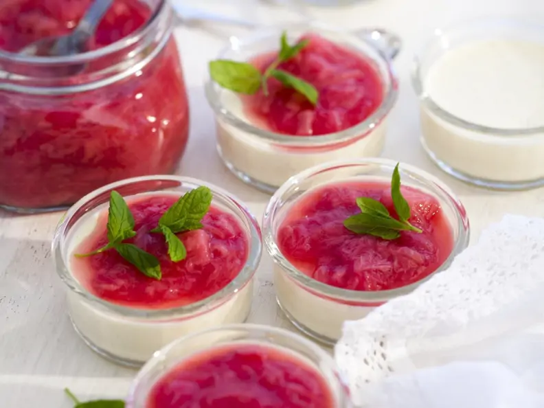 Joghurt-Panna Cotta mit Rhabarber