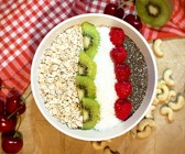 Sauerkirsch-Skyr Bowl mit Kiwi und Himbeere