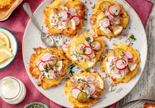 Kartoffelpuffer mit geräucherter Makrele