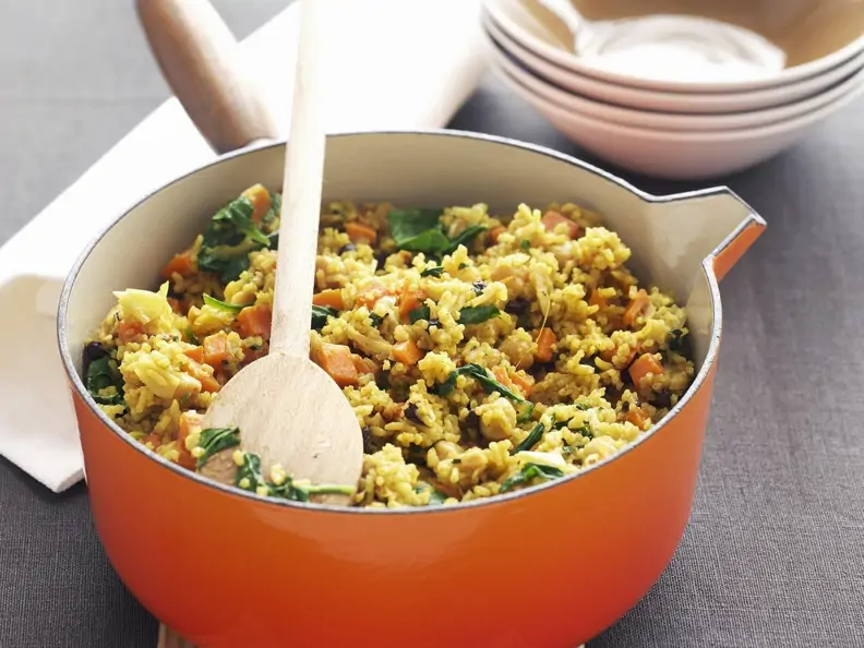 Reis-Spinat-Topf mit Süßkartoffeln