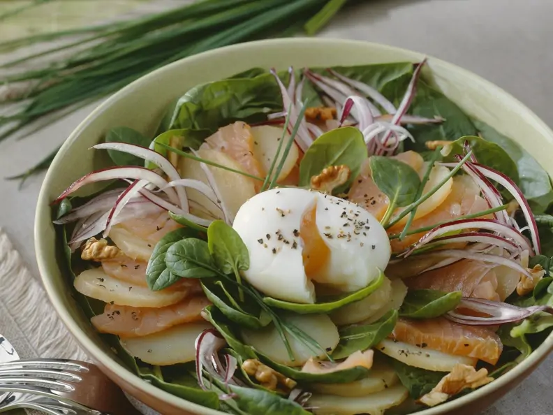 Kartoffelsalat mit Lachs und Ei