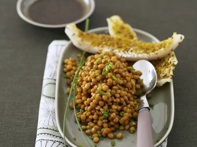 Pikante Fischfilets mit Linsen