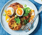 Curry-Kartoffel-Kohl-Puffer mit Ei
