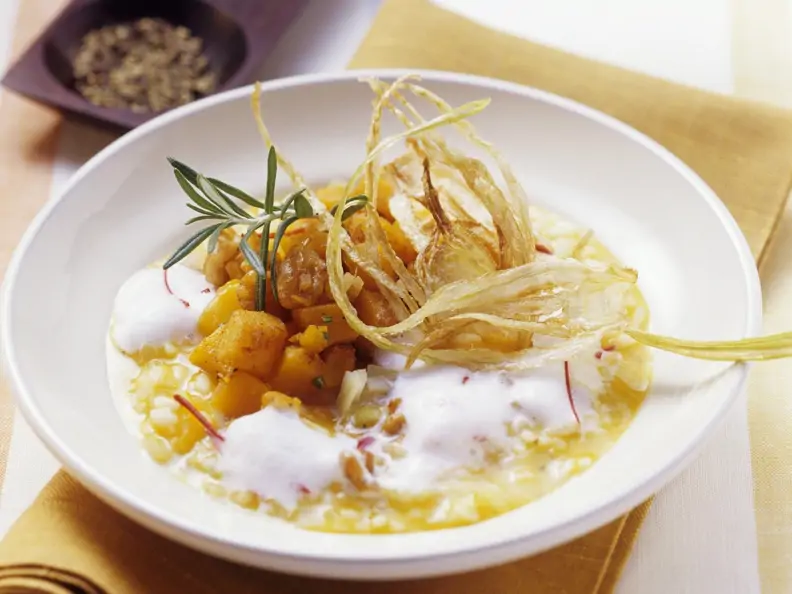Risotto mit Kürbis und schaumiger Ingwersoße