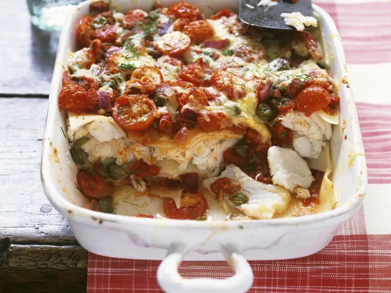 Lasagne mit Kabeljau, Kapern und Kirschtomaten