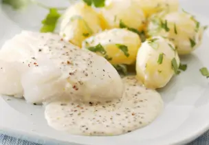 Kabeljaufilet in Senfsoße mit Kartoffeln