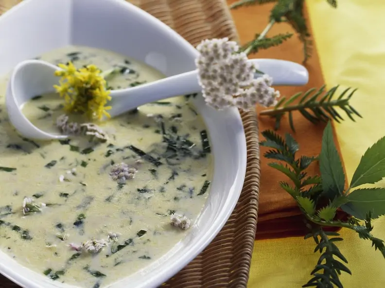 Suppe mit Wildkräutern