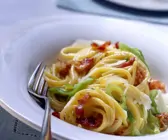 Pasta mit Carbonara-Lauch-Soße