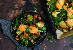 Teriyaki-Lachs mit Gemüse vom Blech