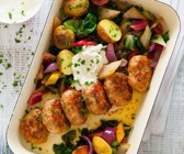 Veggie-Buletten mit Ofengemüse