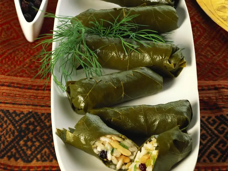 Weinblätter mit Reisfüllung (Dolmades)