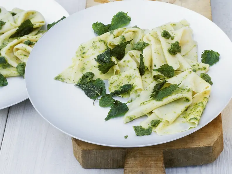 Nudelblätter mit Minzpesto