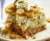 Hackfleischauflauf mit Kartoffeln, Brokkoli und Blumenkohl