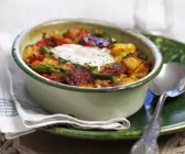 Gebackene Eier mit Chorizo