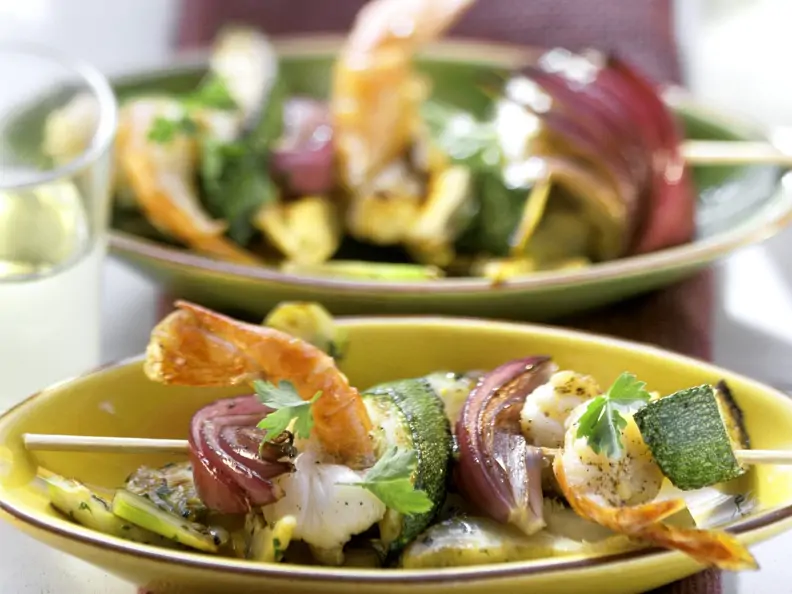 Sommerlicher Garnelen-Gemüse-Spieß