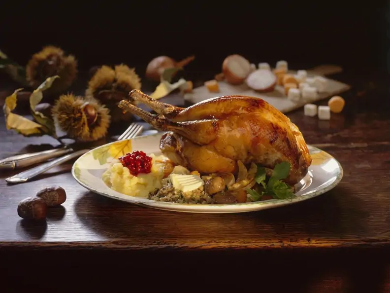 Fasanenbraten mit Maroni und Kartoffelbrei