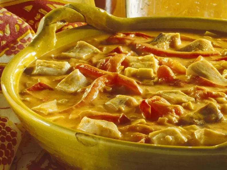Karpfenragout mit roten Paprika