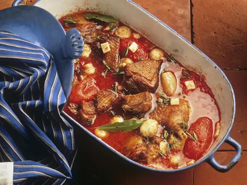 Gänsefleisch mit Tomatensoße