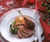 Ente mit fruchtiger Honigsoße, Rösti und Brokkoli