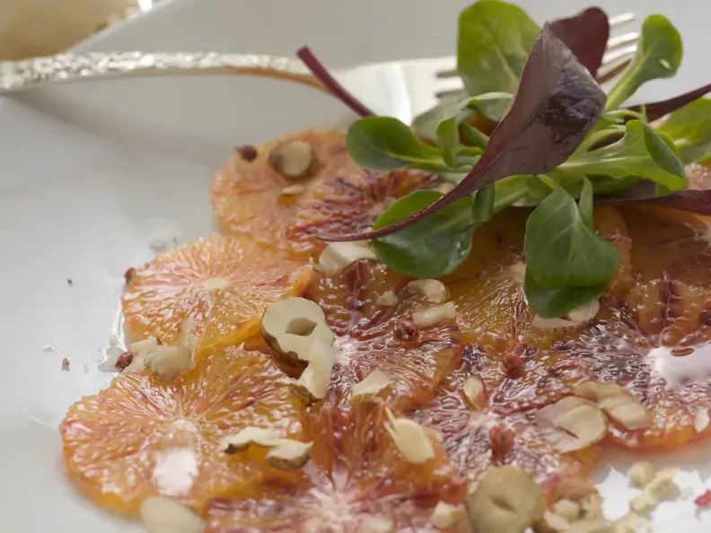 Orangencarpaccio mit Rapunzel