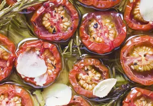 Olivenöl-Tomaten mit Knoblauch