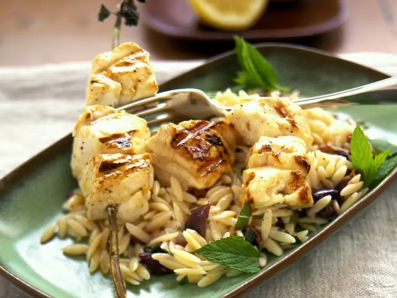 Gegrillter Heilbutt mit Risoni