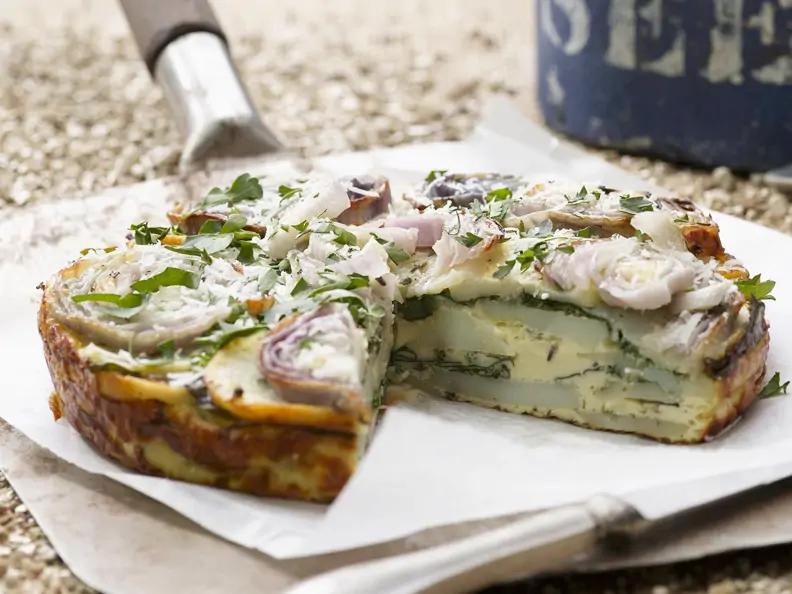 Kartoffel-Frittata mit Spinat und Zwiebeln