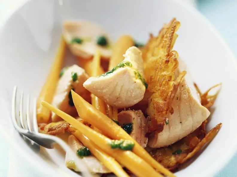 Lachs mit Möhren und Bärlauchöl