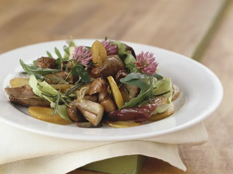 Pilz-Kartoffel-Salat mit Hähnchenleber