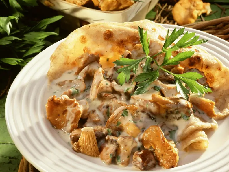Kräutercrêpe mit Pfifferlingsoße