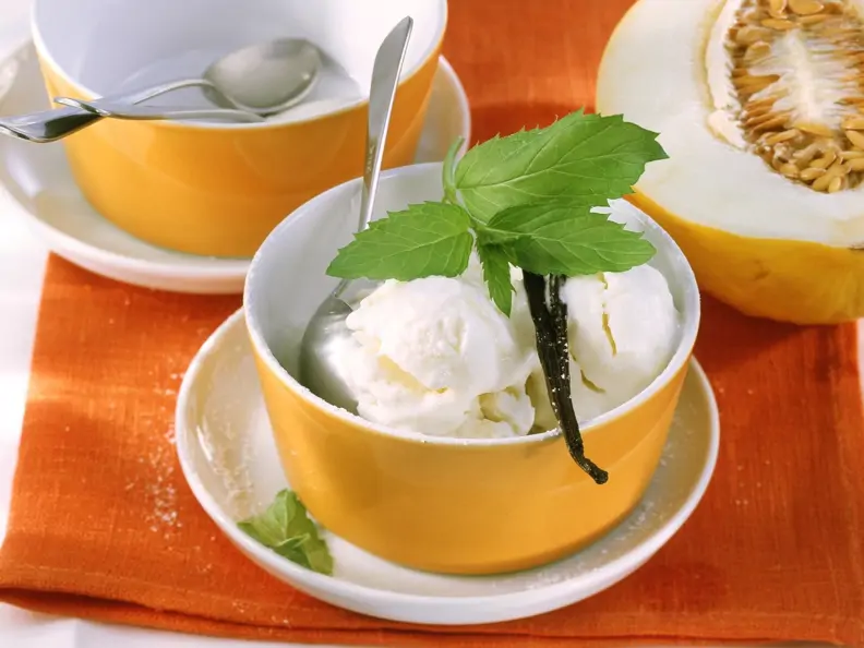 Quarkeis mit Honigmelone