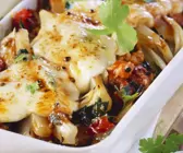 Mangold-Tomaten-Gratin mit Speck und Mozzarella