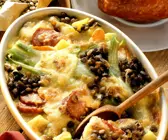 Linsen-Gemüse-Gratin mit Wurst