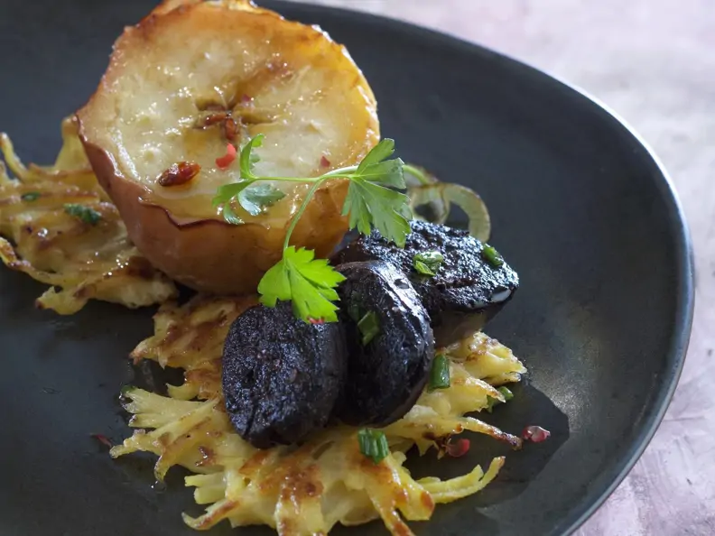Boudin mit Apfel und Kartoffelrösti