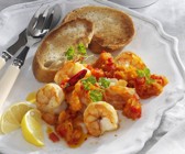 Gebratene Gambas mit würziger Kürbissoße