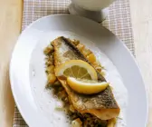 Gebratener Saibling mit Sektsoße und Risotto aus Grünkern